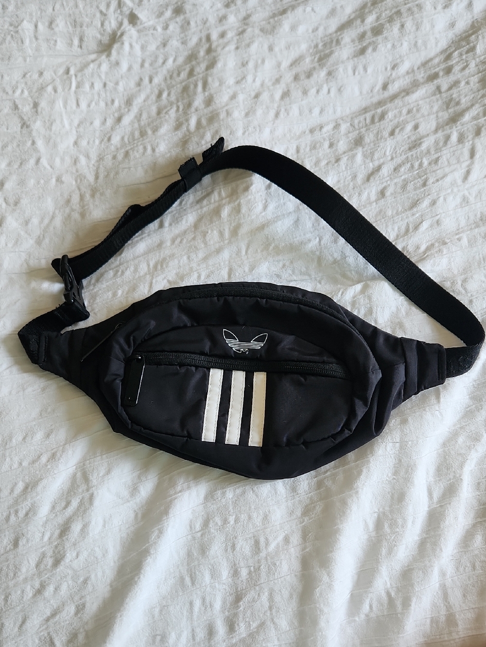 Adidas Black Waist Pack with Signature Trefoil and Three Stripes